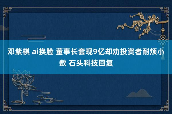 邓紫棋 ai换脸 董事长套现9亿却劝投资者耐烦小数 石头科技回复