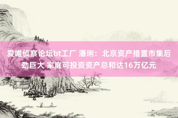 爱唯侦察论坛bt工厂 潘琍：北京资产措置市集后劲巨大 家庭可投资资产总和达16万亿元
