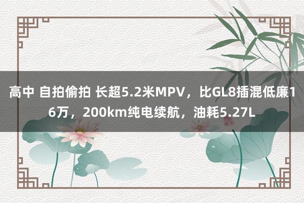 高中 自拍偷拍 长超5.2米MPV，比GL8插混低廉16万，200km纯电续航，油耗5.27L